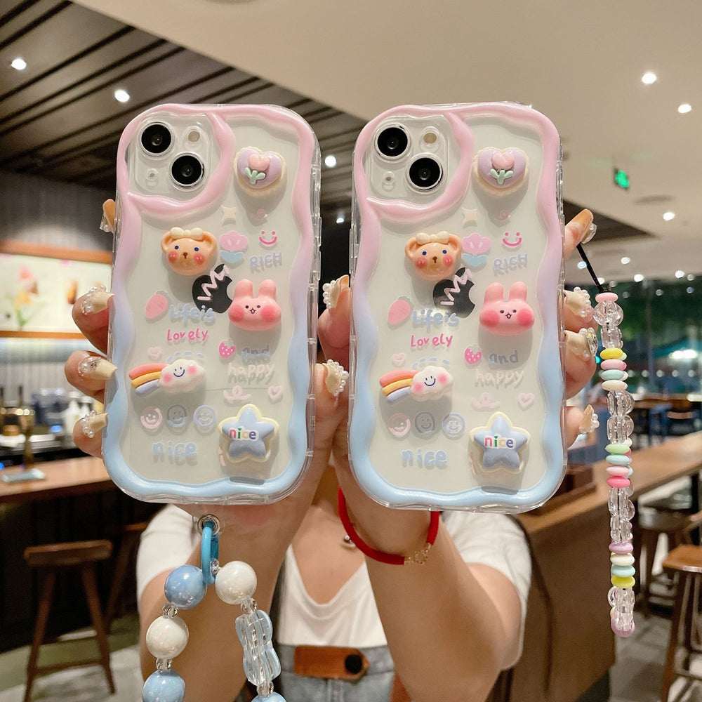 Suitable for apple 16pro gradient color bunny doll mobile phone case iphonex bracelet protective cover 13 good looks