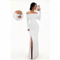 new autumn cross-border long-sleeve slit one-shoulder fashionable slim-fit elegant socialite sexy bodycon dress