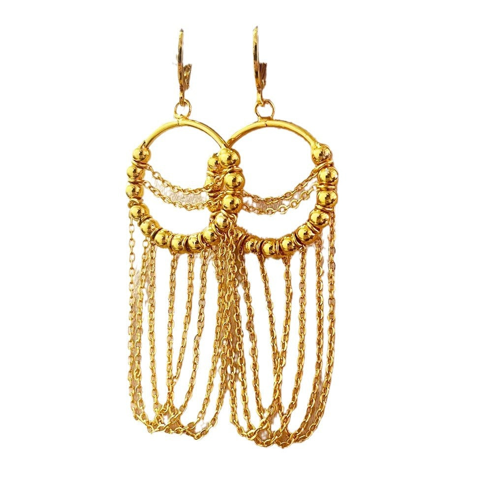 hot-selling golden high-end exquisite exaggerated round tassel earrings hoop ball earrings