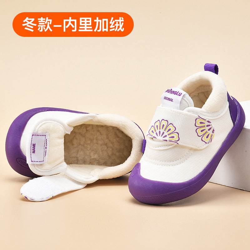 Baby shoes 0-1-2-3 years old toddler shoes autumn winter fleece-lined boys' shoes girls' soft sole spring autumn cloth shoes single shoes