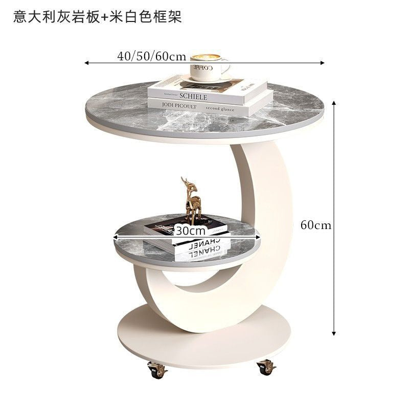 Sofa side table small coffee table living room modern italianaccessible luxury slate double layer round table corner table creative side table new arrival
