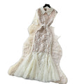 Elegant lace collar dress - women's summer slimming fishtail maxi dress with short sleeves, perfect for work - apricot