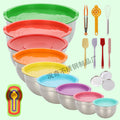 Stainless steel deep salad bowl with color-sprayed lid, round mixing bowl with non-slip silicone base for kitchen use