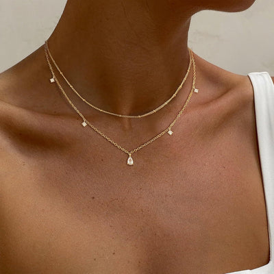 Water drop zircon tassel necklace copper clavicle chain classy sense ins gemstone neck jewelry for women summer cross-border exclusive supply