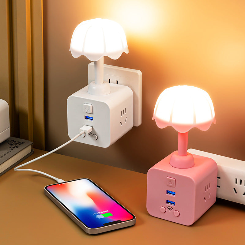 Smart voice-activated color-changing night light multifunctional magic cube socket converter plug bedroom bedside lamp power strip desk lamp