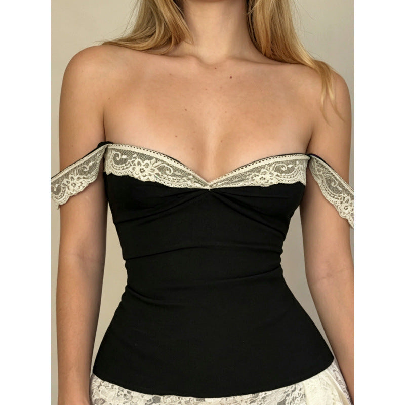 women's summer  new french retro lace patchwork high-end elegant outerwear top