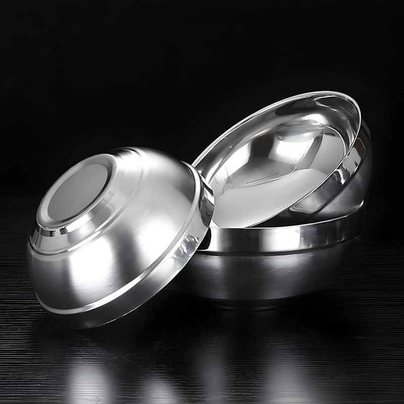 Thickened double-layer platinum bowl, 304 stainless steel children's rice bowl, insulated instant noodle bowl, student canteen ramen bowl, soup bowl
