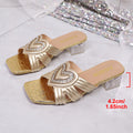 2026 summer new arrival: plus size women's casual rhinestone slides - chunky heel, perfect for skirts, cross-border e-commerce