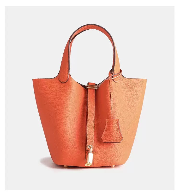 genuine leather women's bag bucket bag easiest for match 22cm large vegetable basket first layer cowhide women's 2025new arrivalsatchel bag