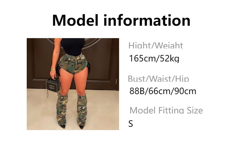e-commerce european and american fashion ins sexy women's camouflage summer hot pants leg cover three-piece camouflage shorts