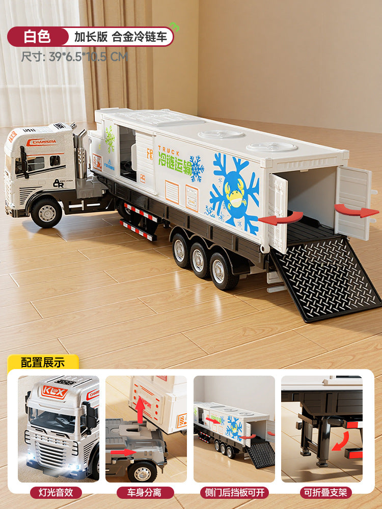 Kids' alloy big truck container transporter - boy's car model with sound & light - container refrigerated truck - cold chain truck