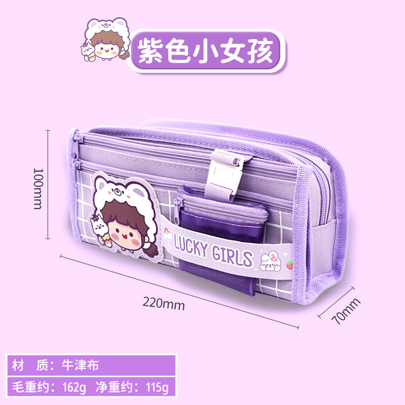 Large capacity multi-functional canvas pencil case ins high value school pencil case Japanese girls primary school students stationery bag