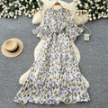 French chic floral print loose-fit dress - women's summer long sleeve a-line maxi dress - elegant and flattering, perfect for a sophisticated look