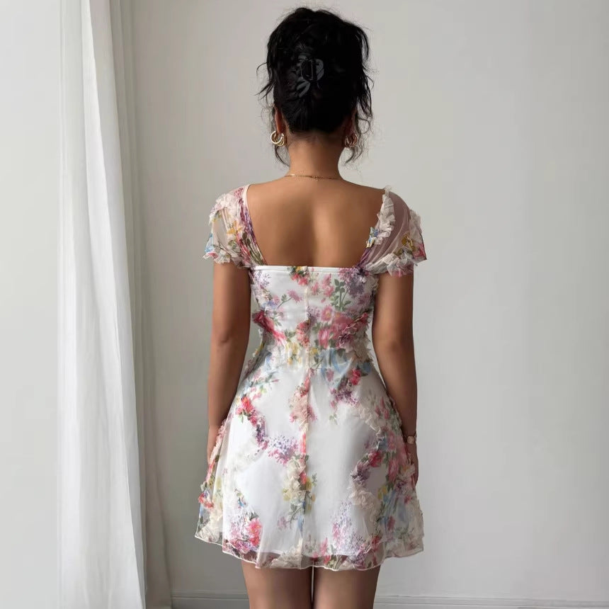 european and american cross-border 3d floral sexy elegant dress