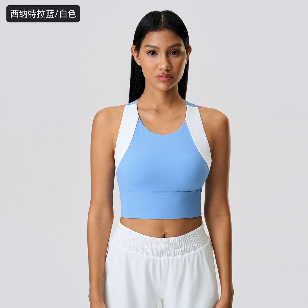 Spring/summer new arrival: trendy color-blocked cropped sports tank top for women - built-in bra pads, push-up, beautiful back design, yoga bra d25067