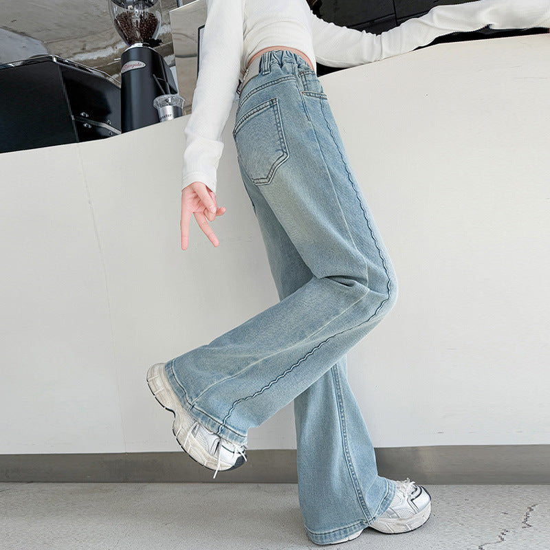 Girls' denim jeans - spring/autumn  new collection: stylish flare pants for kids and teens. this year's trendy cable knit jeans