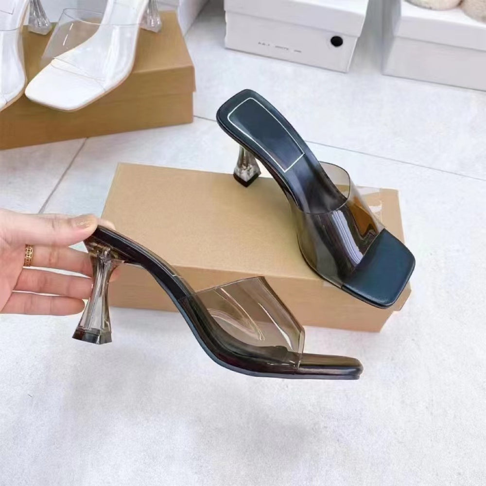 Spanish summer outwear 2024 new arrival square toe one-line high heel sandals pure colorfashion office thin heel sandals