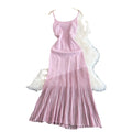 High-end see-through pink patchwork dress for women, new summer style, sweet and spicy girl, knitted camisole, beach-ready mermaid maxi dress
