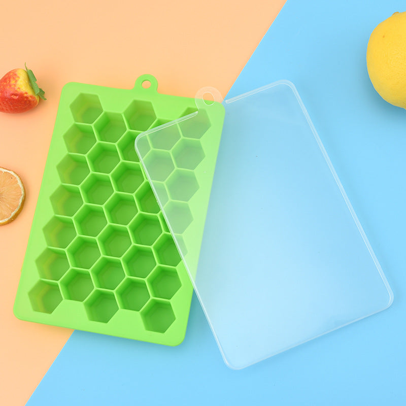 33 grids of food-grade household silicone ice grids, household honeycomb ice grids with lids, self-made model honeycomb baby food supplement boxes