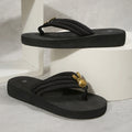 Plus size black flip-flops with cartoon design - summer thick-soled sandals & slippers - fashionable beach shoes for women