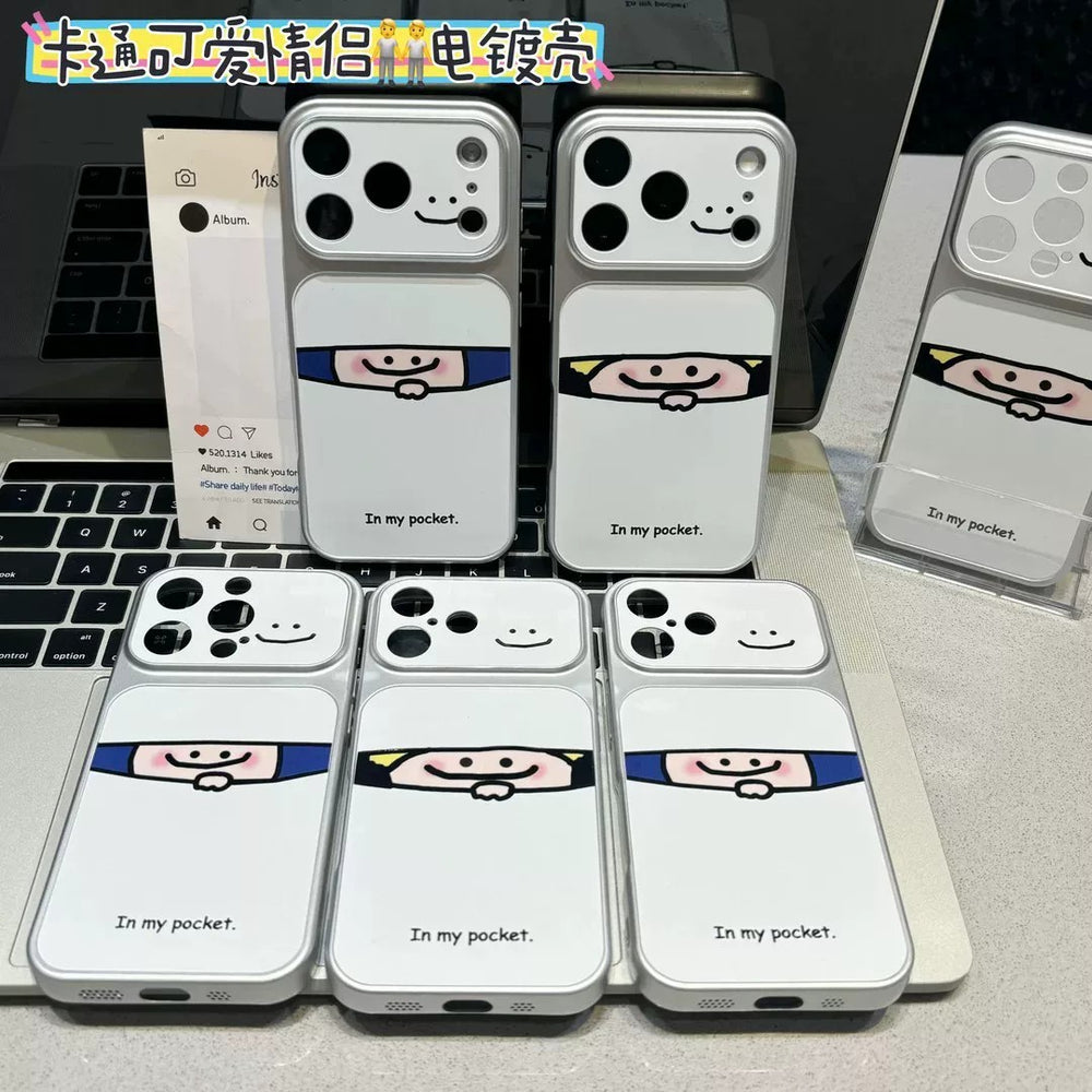 Suitable for apple 17promax soft shell bag smiley face couple cartoon simple english iphone18 anti-fall mobile phone case