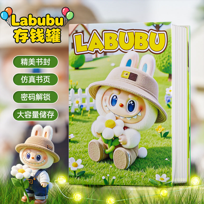 Labubu cartoon animation piggy bank new arrival book style girl girl safe savings box exquisite book cover imitation