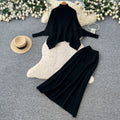 Lazy style red turtleneck knitting shirt skirt suit women's autumlong sleevesslimming looktwo-piece set atmosphere outfit