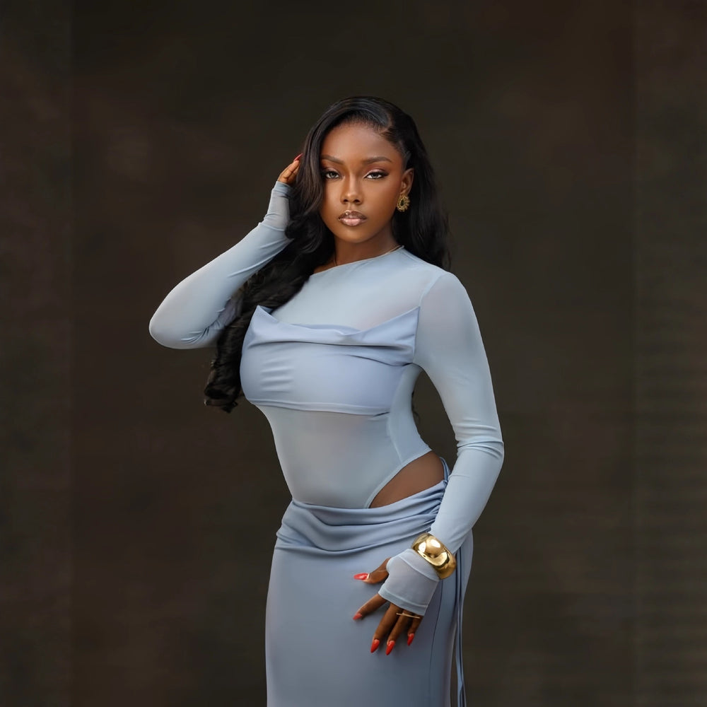 European and american cross-border women's fashion  winter new arrival: solid color long sleeve sexy slim-fit tie-waist midi skirt two-piece set