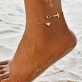 2025 european and american new anklet - devil's eye cross double layer anklet - minimalist pearl layered anklet for women