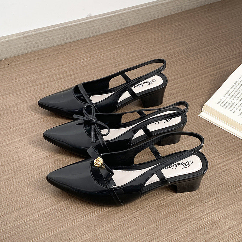 new pointed-toe high heel sandals for women, versatile mary jane chunky heel sandals, open-back low-cut fashionable outdoor sandals