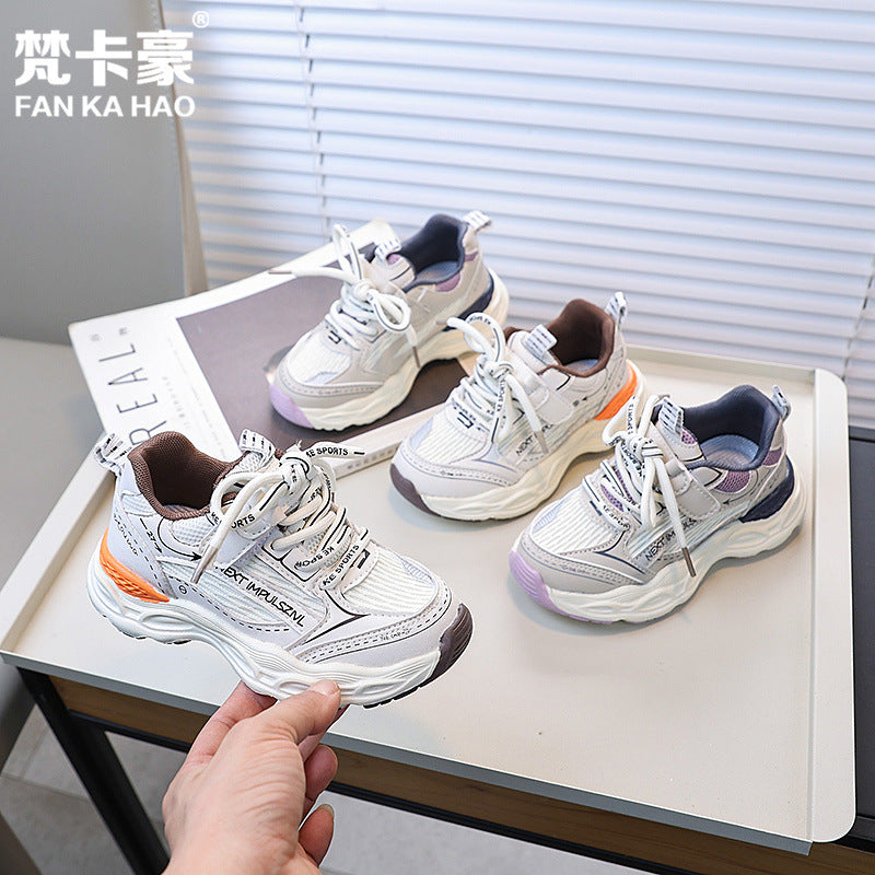 Vancahao girls' lightweight fashion sneakers,  spring/autumn new korean style kids' trendy running shoes, chunky sneakers