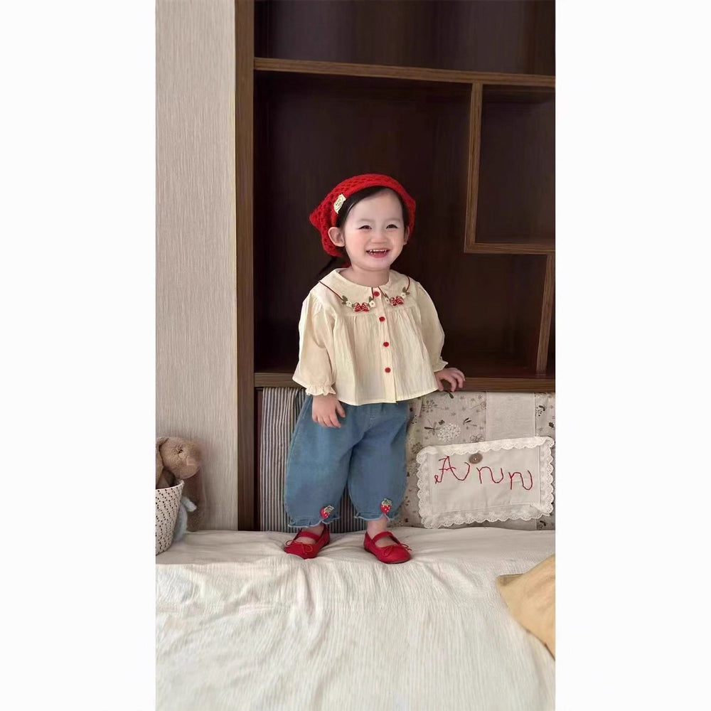 Girls' chic blouse - new  spring/autumn collection - korean style strawberry top - versatile blouse - sweet and stylish