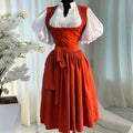 european and american women's clothing  new arrival: elegant and chic collared puff sleeve blouse and tie-waist dress two-piece set