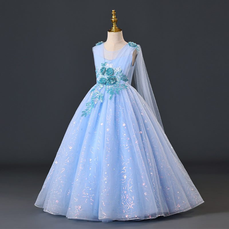 Girls' evening gown - high-end long formal dress for little girls, perfect for banquets, piano recitals, and children's fashion shows. cross-border e-commerce style