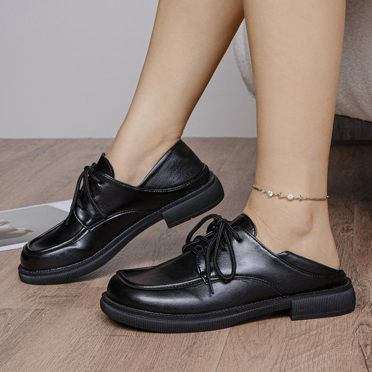plus sizethick soletie back loafers for women spring & fallnew arrivaltie backjkflats black british small leather shoes