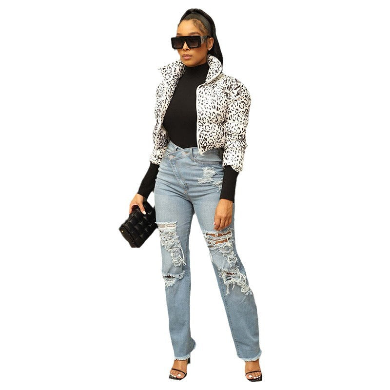 Amazon hot-selling stretch denim jeans: trendy high-waisted wide-leg jeans with distressed wash and whiskering for women