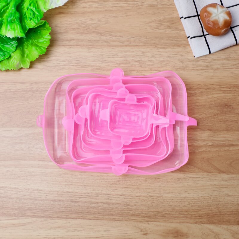 Silicone food storage lid set - 6 piece stretchable airtight bowl covers - food grade silicone reusable square lids