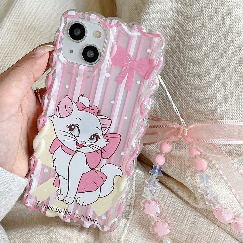 Twist material suitable for apple 16pro cute mary cat mobile phone case iphonexr anti-fall bracelet protective cover