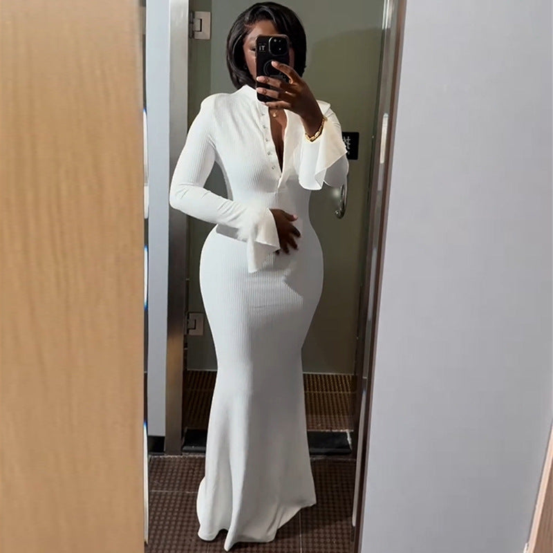 European and american cross-border women's fashion:  summer new arrivals - sexy and elegant flared sleeve bodycon mini dress