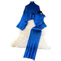 Loosecasual lazy style high collar bat sleeve cable stitchknitting blouse with sleeveless waist vest dress