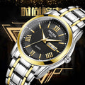 Business gold classic roman style watch stainless steel dual calendar non-mechanical waterproof quartz men's wristwatch - custom logo available