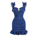 Amazon, tiktok, pinduoduo cross-border fashion: ruffle-trimmed denim slip dress - perfect for dates and work