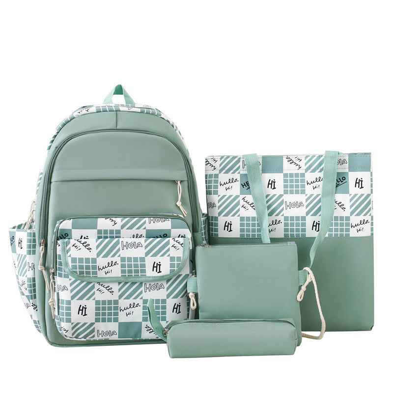 Primary and secondary school student schoolbag four-piece large-capacity backpack small fresh multi-functional schoolbag high-value student backpack
