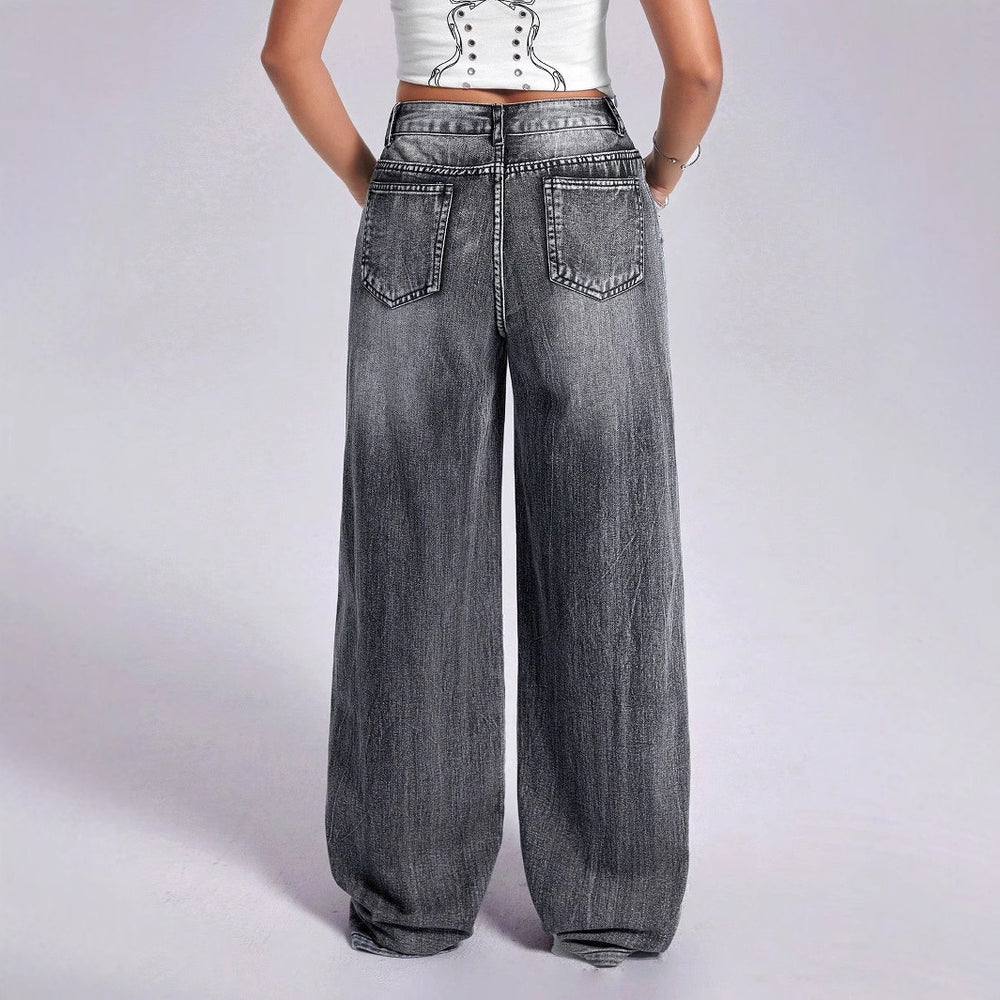 Pre-sale-65759# cross-border women's fashion european and american foreign trade ins retro cross embroidery straight-leg denim