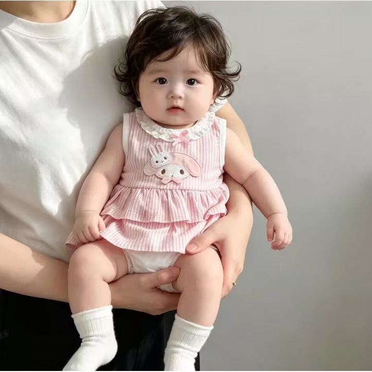 Summer lightweight princess style baby romper dress - sweet lace sleeveless vest dress - super cute romper dress
