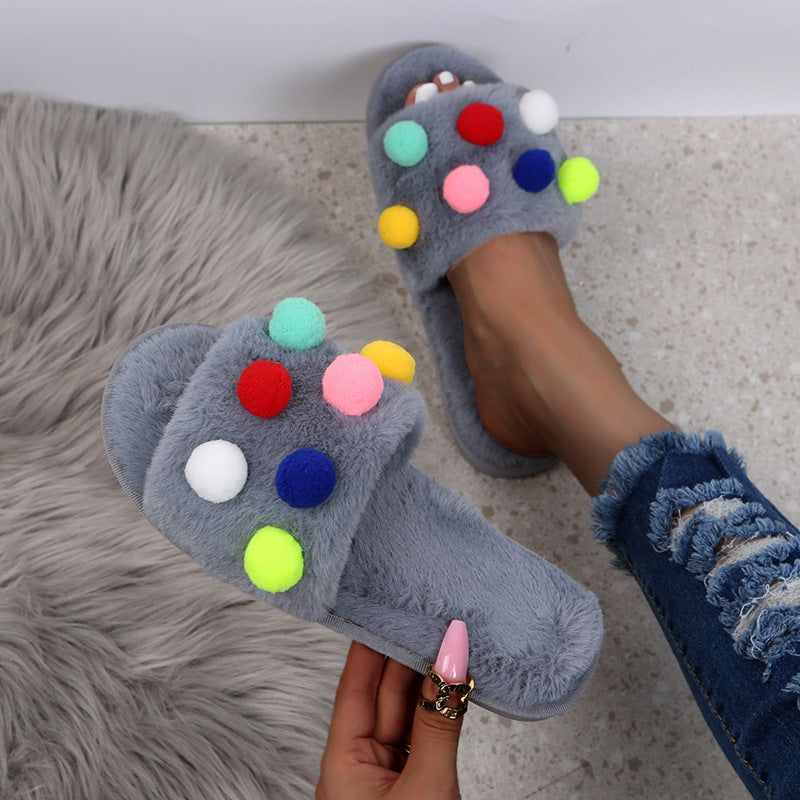 Plus size women's polka dot fuzzy slippers - autumn/winter 2024 warm home slippers - dropshipping available