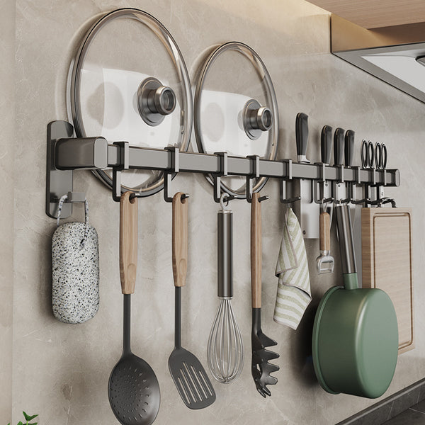 Gray kitchen hook No punching hanging rod Kitchen shelf Wall-mounted row hook Spatula Spoon Knife holder Storage rack