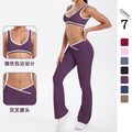 New arrival cross-border double-sided brushed contrast color tight breathable cross wide-leg yoga suit sports running fitness women