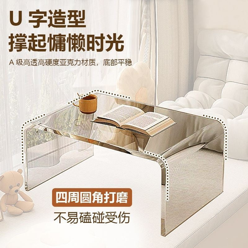 Acrylic coffee table, transparent suspended light luxury, high-end, popular side table, cream style, master bedroom balcony, bay window, small table