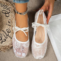 Lace fairy flat shoes : square toe, lace-up design, mesh material – ultra-gentle, overflowing with summer vibes